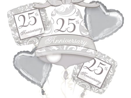 25th AnniversarySilver Scroll Balloon Bouquet 5pcs Sale