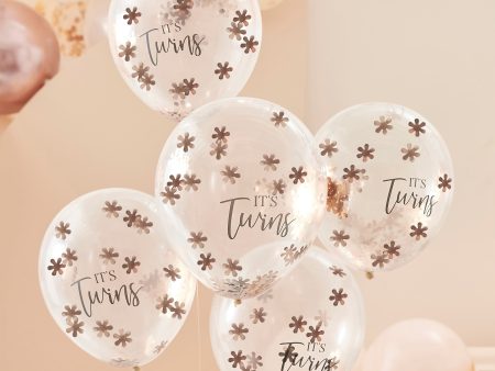 Baby in Bloom Rose Gold It s Twins Confetti Balloons Hot on Sale