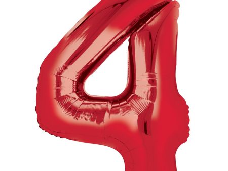 Number 4 Red Large Shape Balloon 26 x 35in on Sale